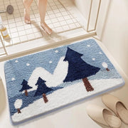 Matte anti-slip con tema natalizio, assorbe molto, realizzato con microfibra morbida, con un paesaggio invernale di neve, lavabile in lavatrice, 60 x 90 cm.