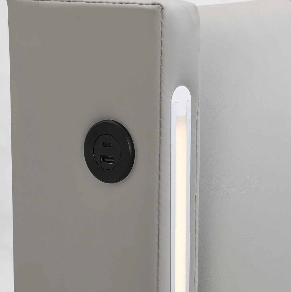 Letto LED 140 x 200 cm in PU grigio con contenitore