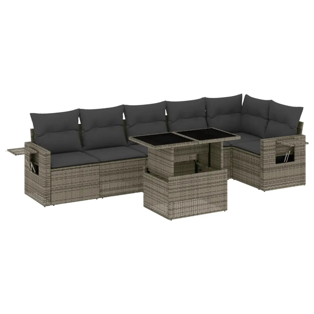 Set Divani da Giardino 7 pz con Cuscini Grigio in Polyrattan 3267920