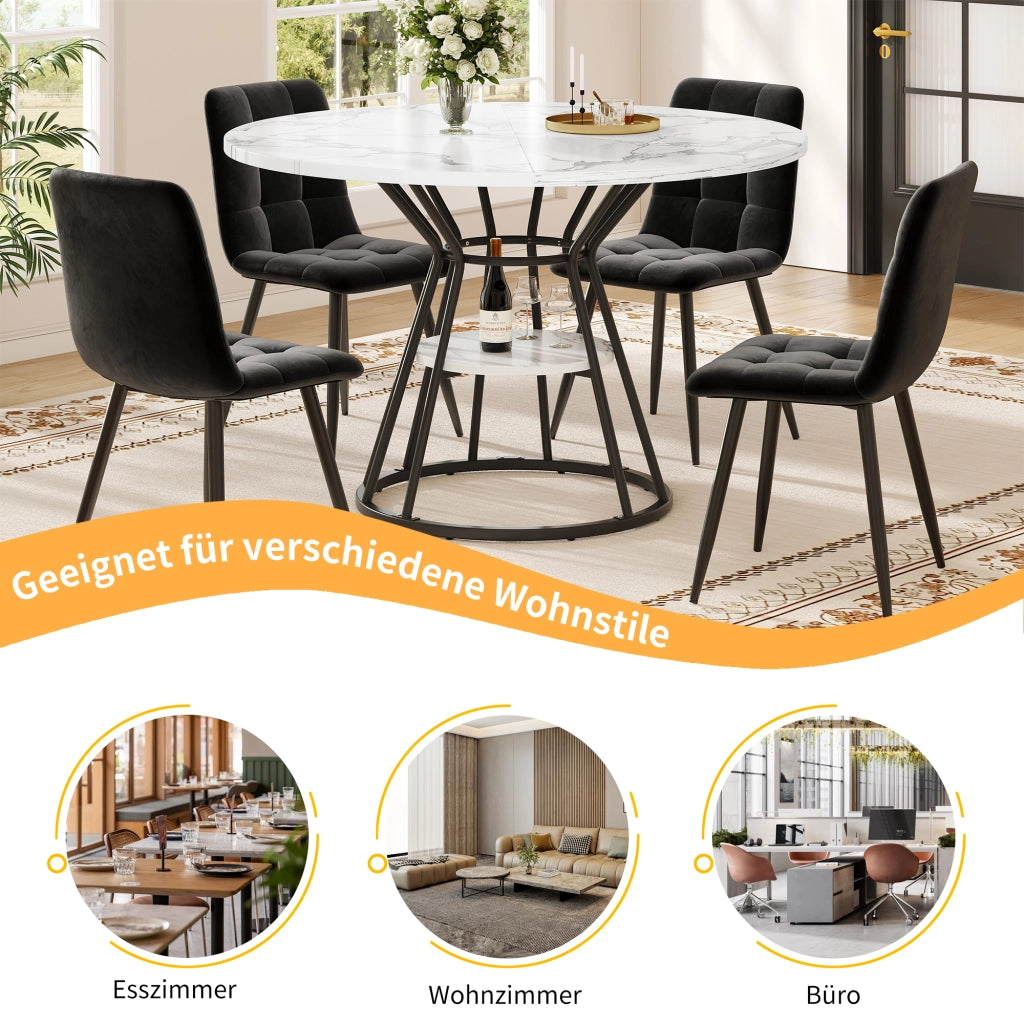 TAVOLO ROTONDO 100 cm MDF effetto marmo Nero con ripiano