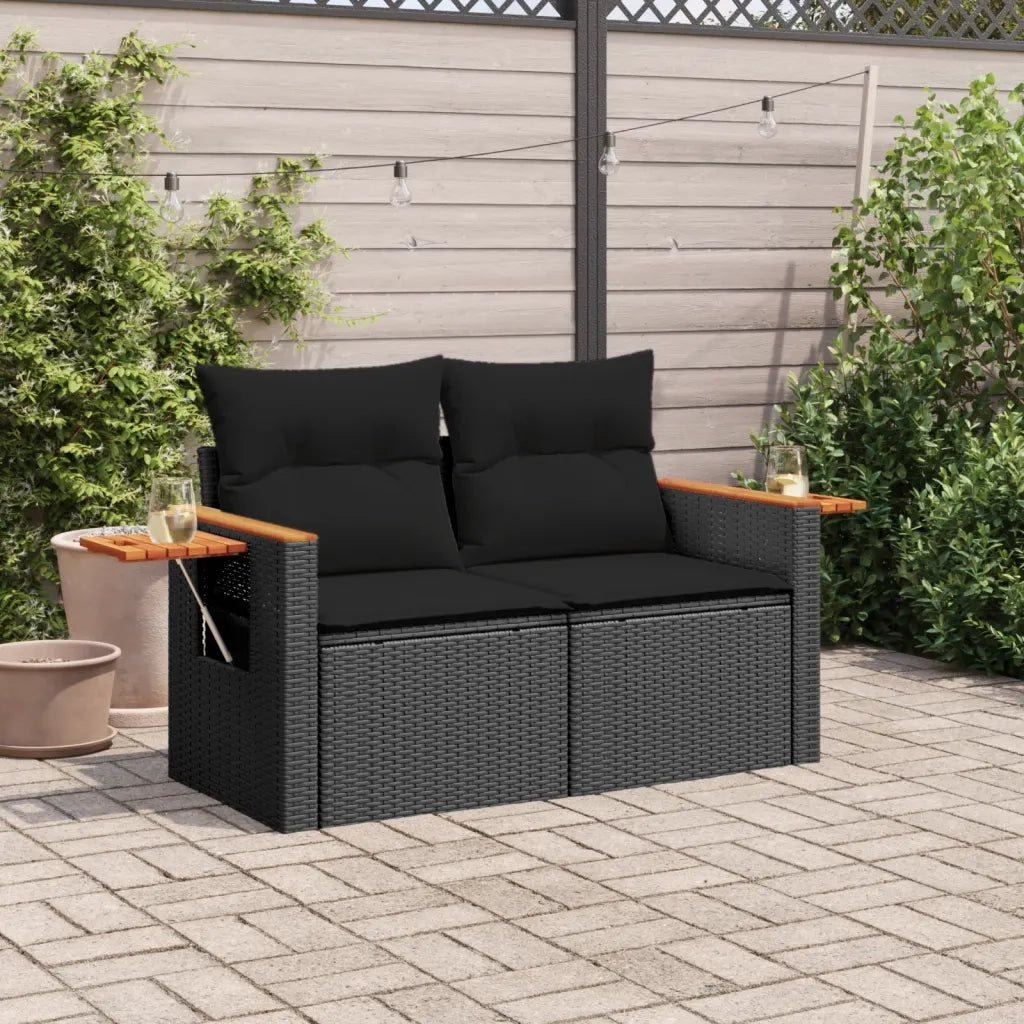 Divano da Giardino con Cuscini a 2 Posti-Sofa da Giardino-Divano da esterno Nero in Polyrattan 725843