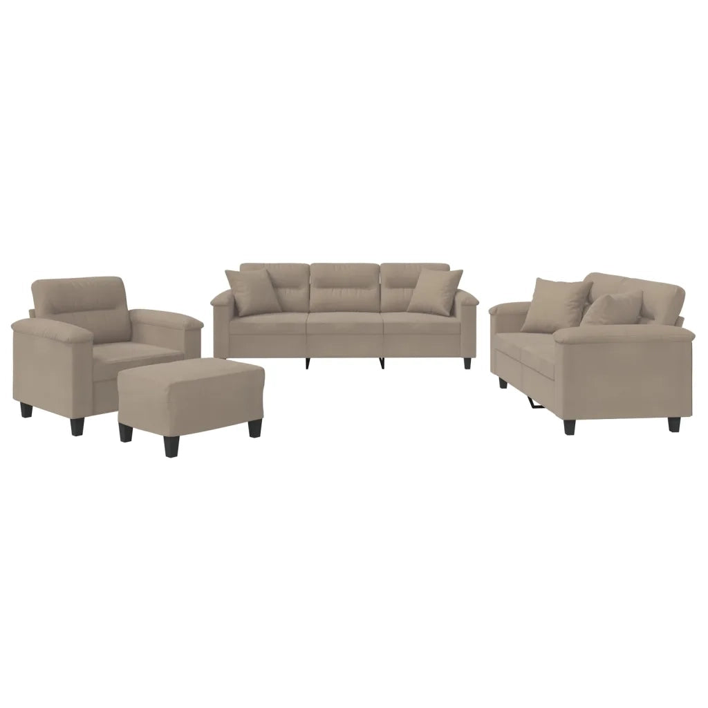 Set Divani 4 pz con Cuscini tortora in Tessuto Microfibra