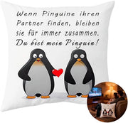 Paar doni per il partner pinguino regalo d'anniversario per lui/lei cuscino di copertura 45 x 45 cm, regalo matrimonio compleanno Natale San Valentino coppia di regali