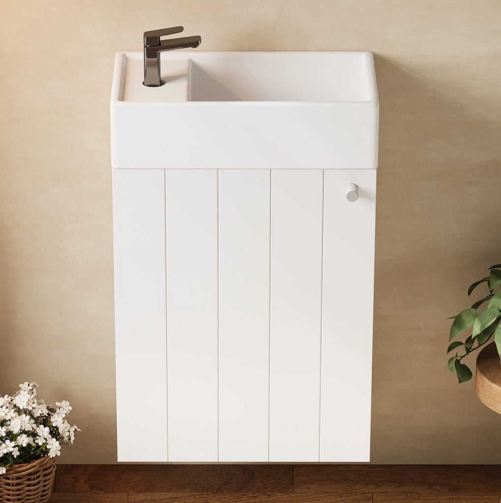 Mobile lavabo sospeso bianco in MDF e ceramica 41x23x62,5 cm