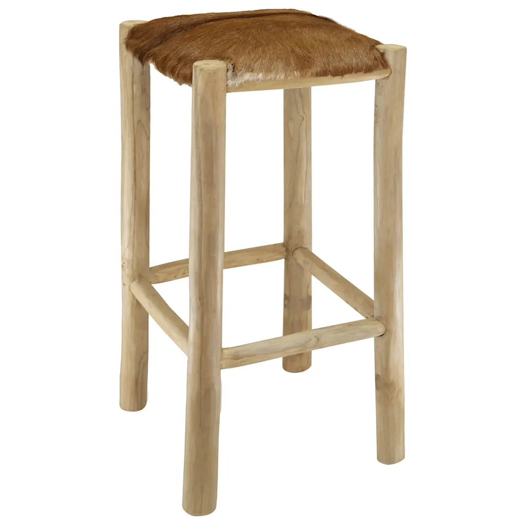 Sgabello da Bar in Vera Pelle e Legno Massello di Teak cod mxl 68501