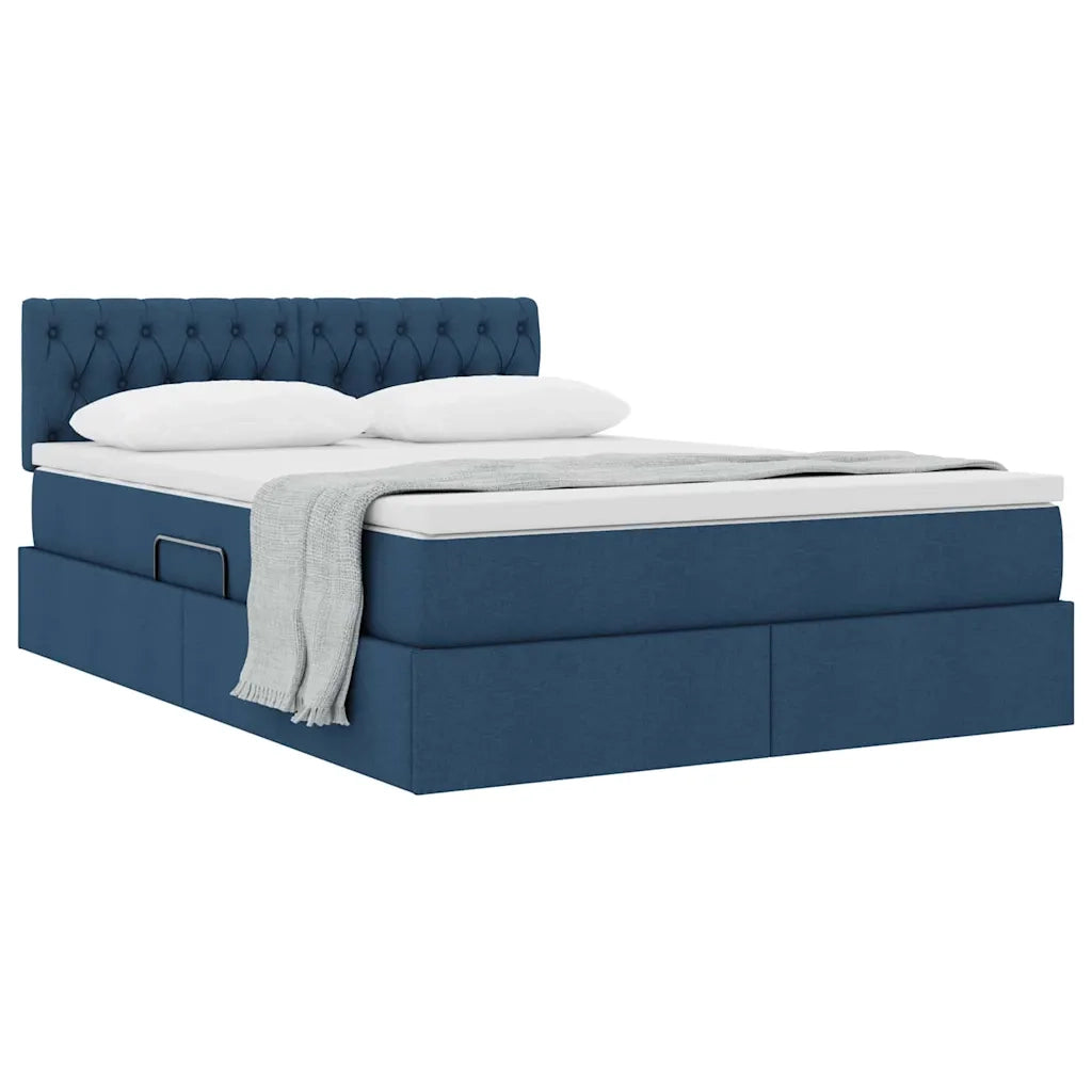 Letto con contenitore e materasso con testiera Blu 140 x 200 cm