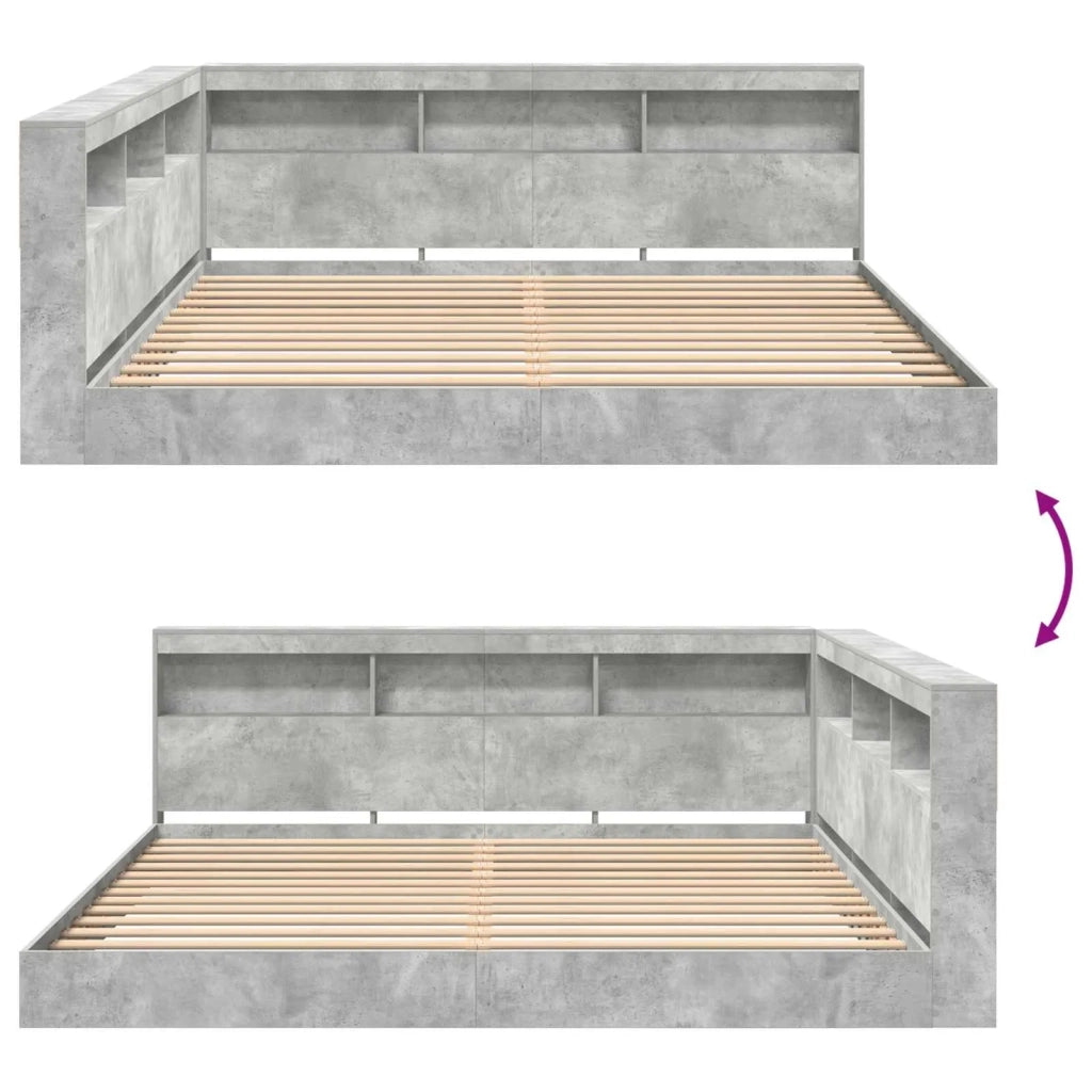 Letto Libreria Grigio cemento 180 x 200 cm Legno multistrato 3335746