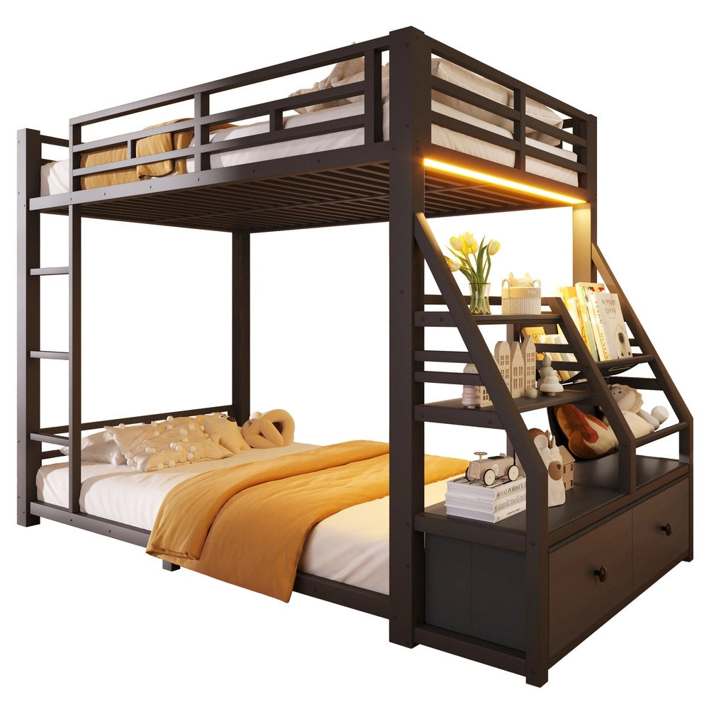 Letto a castello con LED e cassetti ¨C Minimal ¨C metallo 90x200cm
