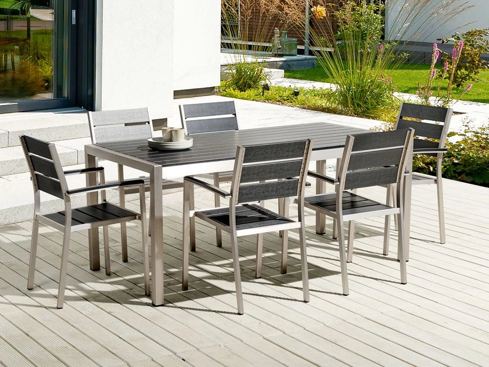 Tavolo da pranzo con struttura in alluminio anodizzato nero e argento per 6 persone 180 x 90 cm dal design moderno