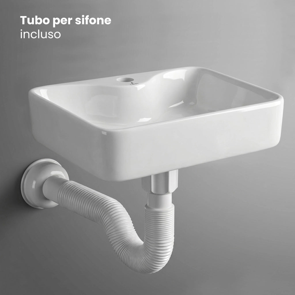 Lavabo da appoggio rettangolare AURA ceramica 47 cm Bianco