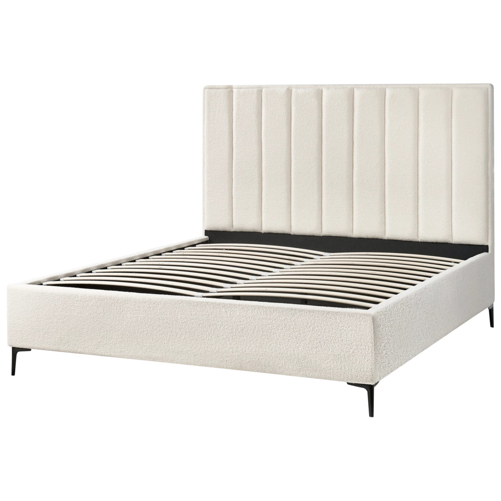 Set camera da letto con 2 Comodini in tessuto bouclè bianco sporco 180 x 200 cm stile moderno
