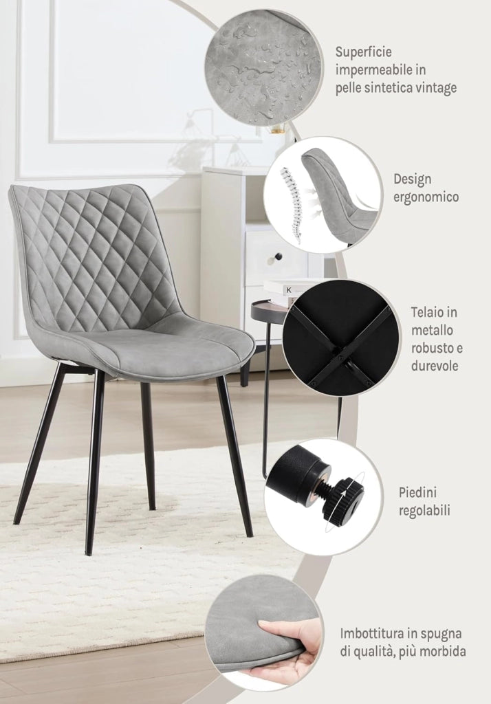 set di 6 sedie sala da pranzo sedie cucina moderne sedie imbottite Adatte per Sala Pranzo, Soggiorno, Camera da Letto Estetica in Ecopelle Grigio Metallo BH210gr-6