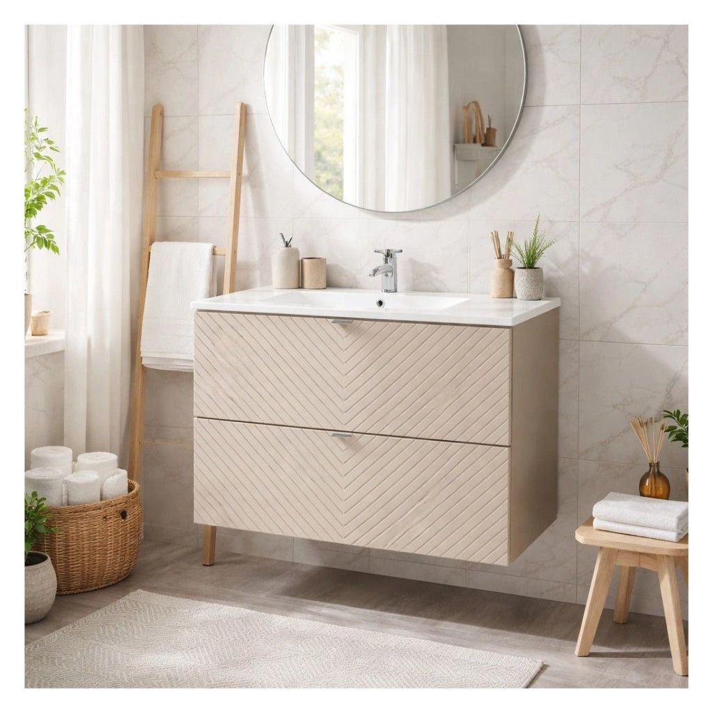 Set da bagno AOKI: mobile sotto lavabo con cassetti 80cm + lavabo bianco da incasso
