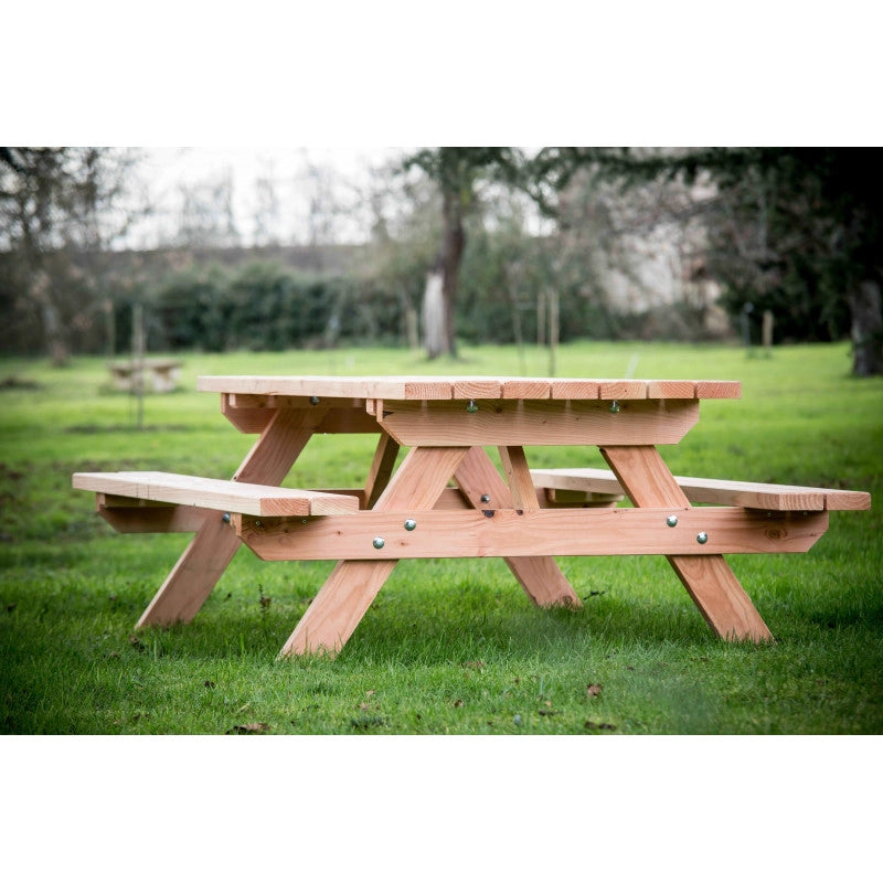 Tavolo da giardino in legno Douglas 190x162 cm – panca integrata 6 posti – spessore 45 mm – SJ-TFD7(TFD) Foresta