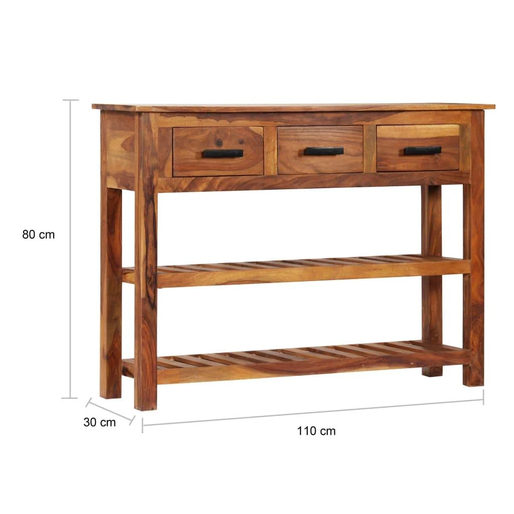 Credenza mobiletto consolle mobile contenitore con 3 cassetti 110 cm legno massello di sheesham 4402293