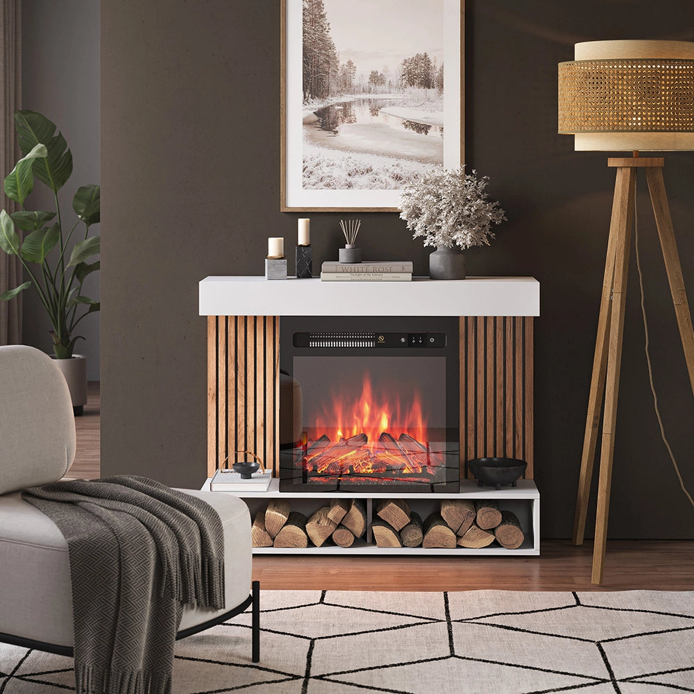 Vicco Caminetto elettrico Bianco 100 cm con effetto fiamma realistico e riscaldatore da 1800W