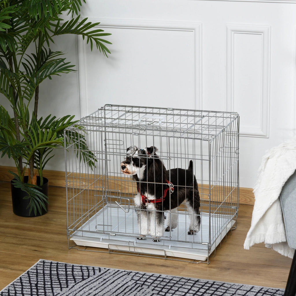 Gabbia per cani pieghevole in metallo con vassoio ¨C zephmum ¨C 61x43x50 cm bianco