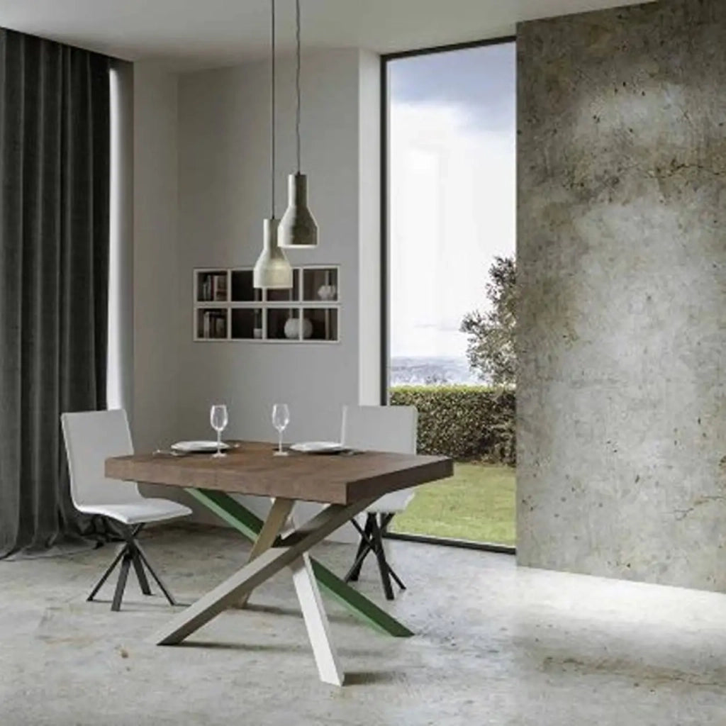 Tavolo allungabile 130/390x90 cm Volantis colore noce gambe multicolore 4/A