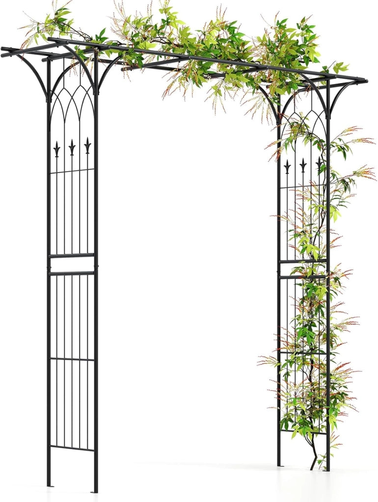 Pergolato a Arco da Giardino, Pergola da Esterno Decorativa in Metallo per Piante Rampicanti, Arco da Esterno per Feste, Matrimonio (Nero, Modello 2)