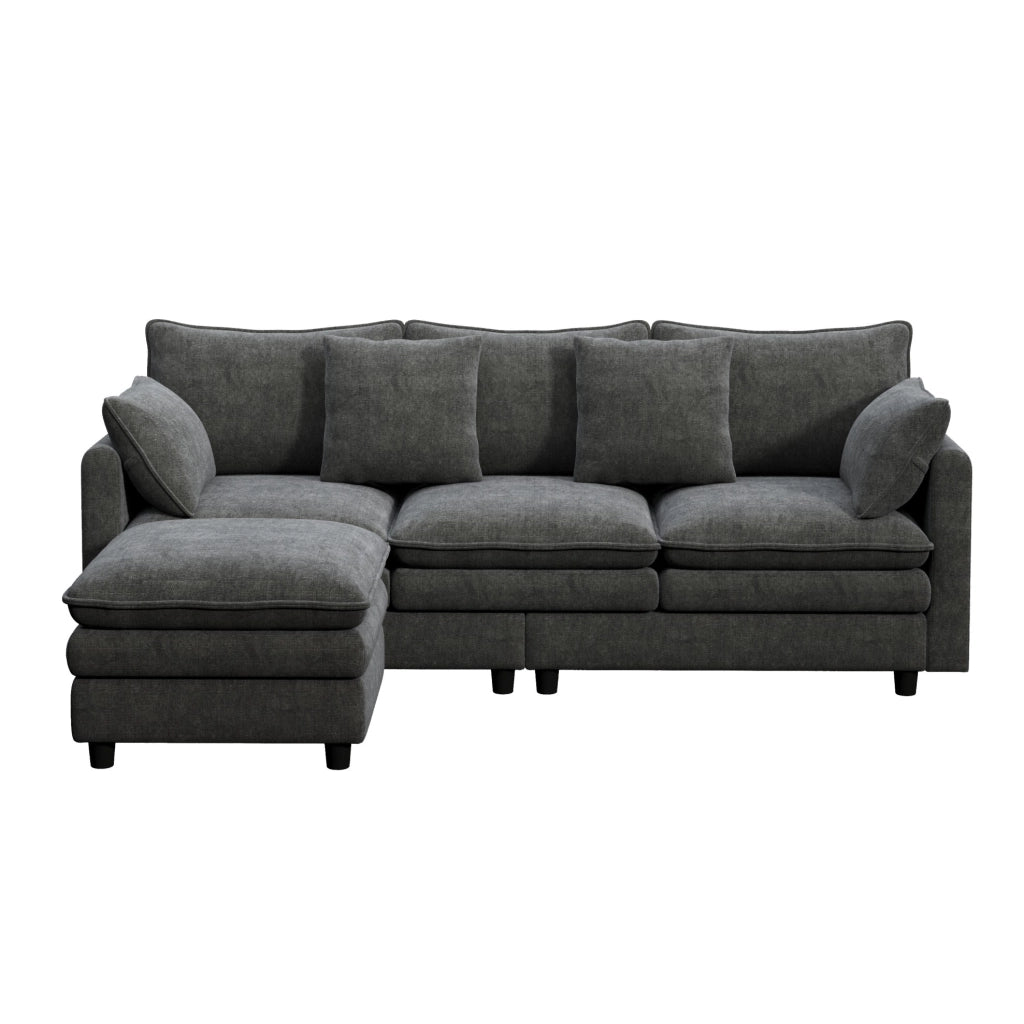 Divano angolare 3 posti in chenille grigio con chaise longue mobile