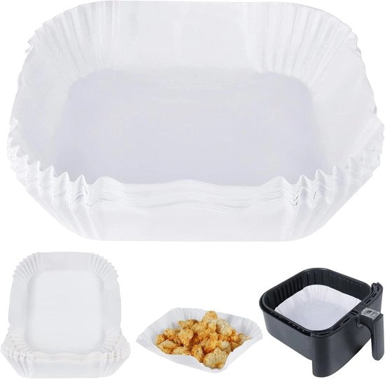 Liner per Airfryer, Accessori per Airfryer, strato assorbente per oli, carta da forno quadrata, carta antiaffissiva per Airfryer, carta da imballaggio (interno 20cm x 7,9 cm) - Bianco - 20cm