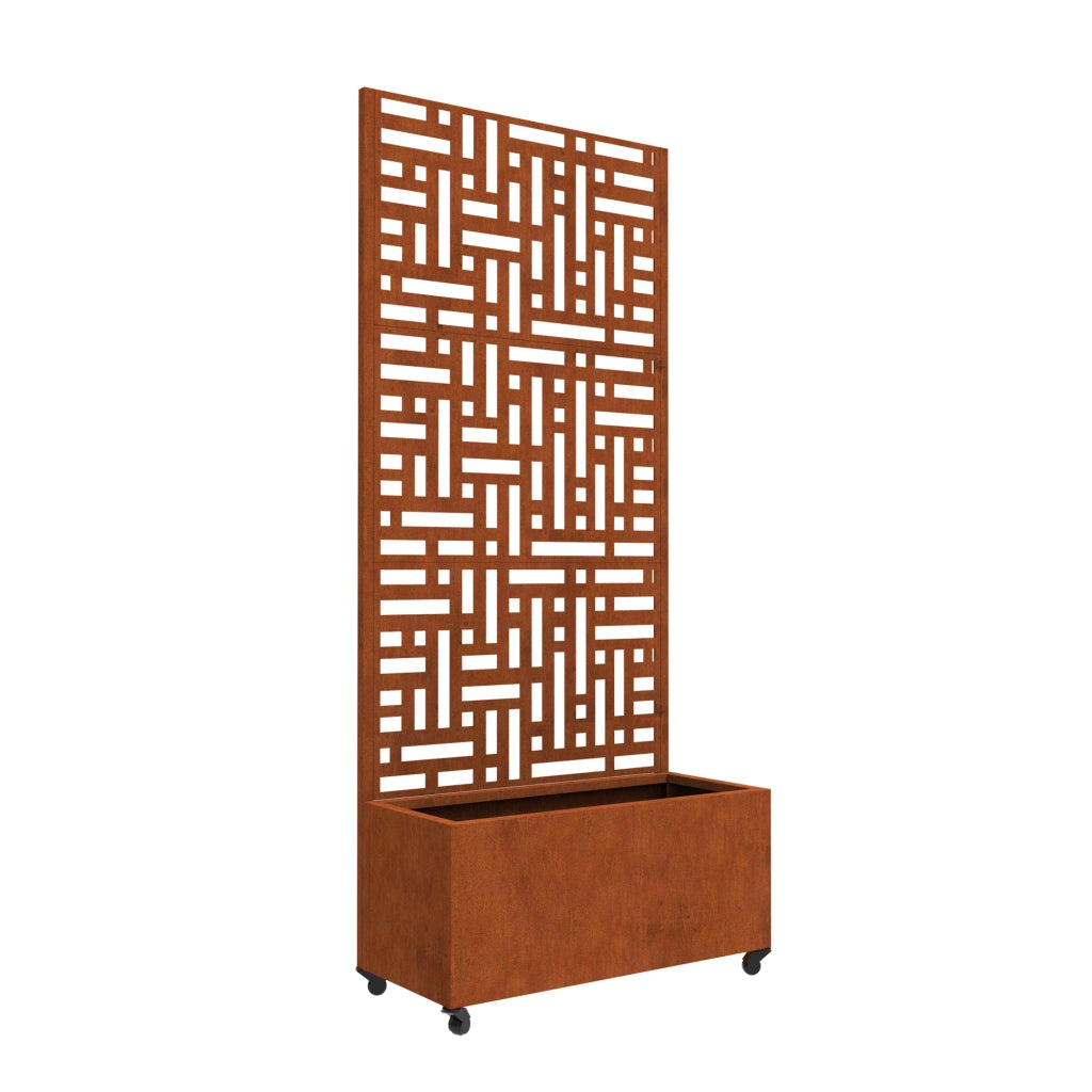 Fioriera con Spalliera Bernalda a 4 Rotelle 190 x 82 x 38 cm Acciaio Corten - Marrone Ossidato casa.pro