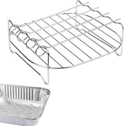 Roostro di acciaio inossidabile con spine per contenitori di alluminio da metà dimensione - Resistente a forno e lavastoviglie - 19 cm - Accessorio griglia e cottura