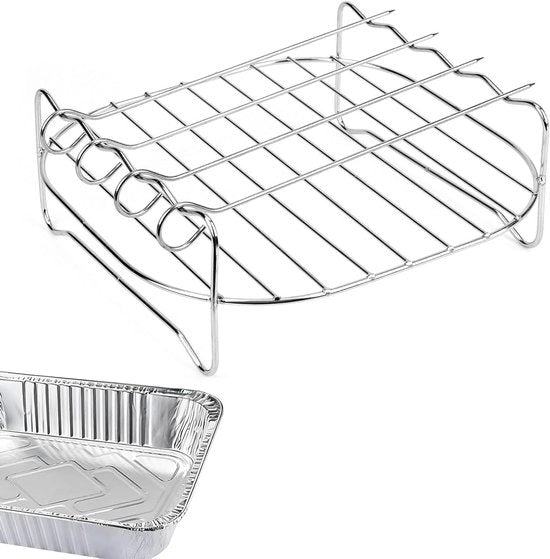 Roostro di acciaio inossidabile con spine per contenitori di alluminio da metà dimensione - Resistente a forno e lavastoviglie - 19 cm - Accessorio griglia e cottura