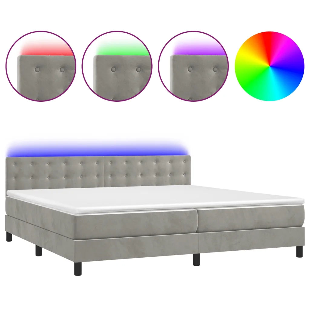 Letto a Molle con Materasso e LED Grigio Chiaro 200x200 cm Velluto 3134663
