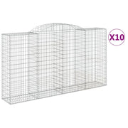 Cestini gabbioni recinzione a gabbia muro di contenimento ad arco 10 pezzi 300 x 50 x 160/180 cm ferro zincato argento 02_0040265
