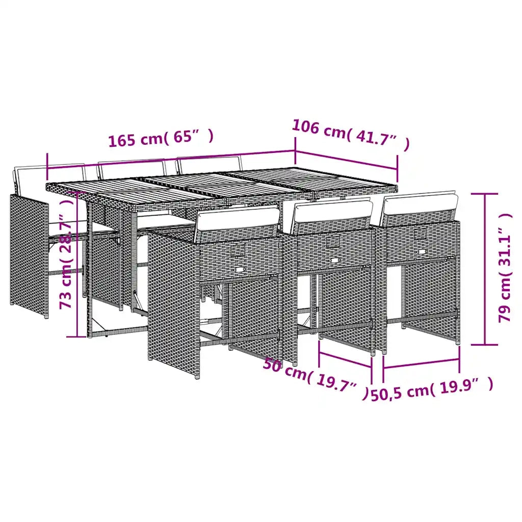 Set da pranzo da giardino da 7 pz con Cuscini in Polyrattan Grigio 3277864
