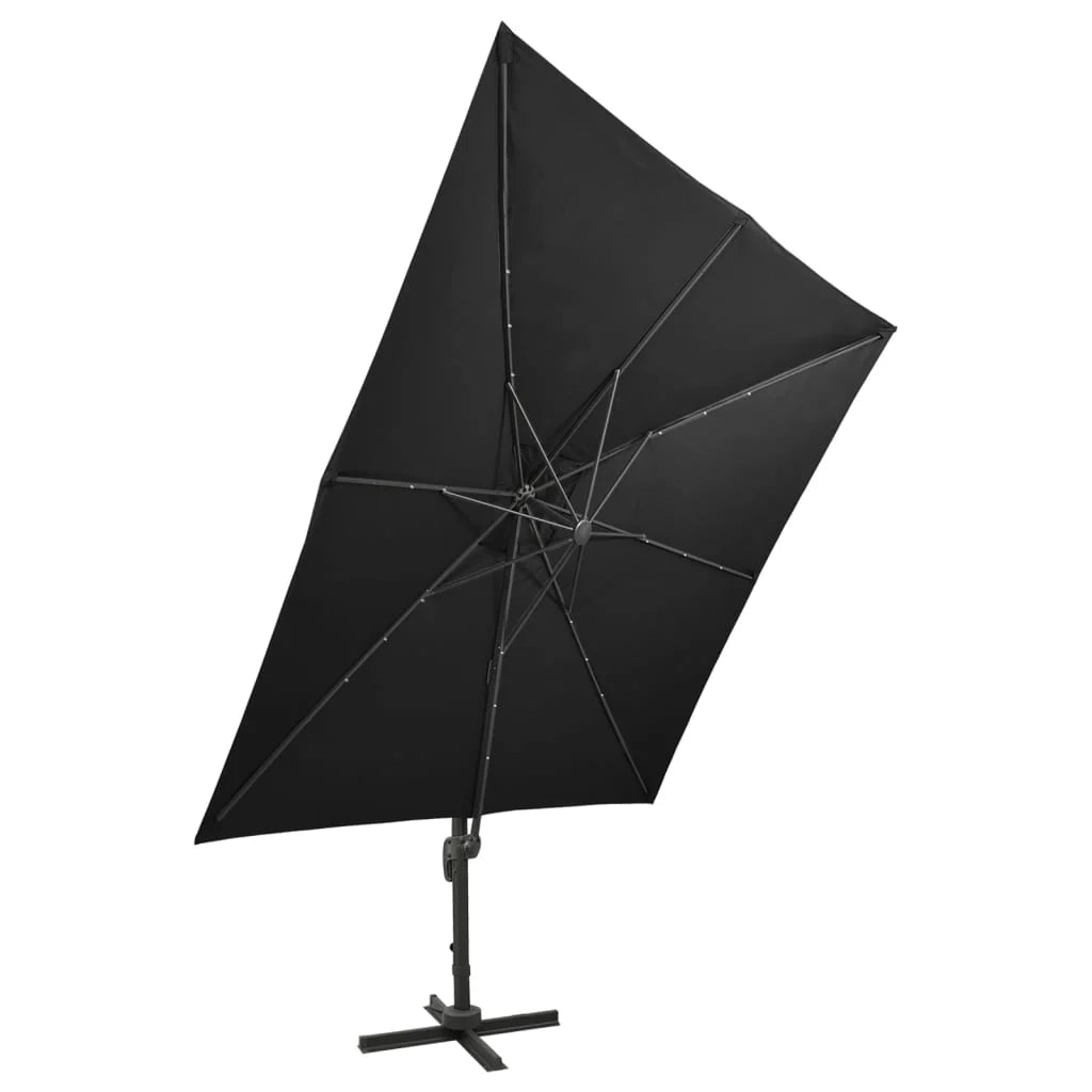 Ombrellone da giardino a sbalzo con palo e luci LED 300 cm nero 02_0008523