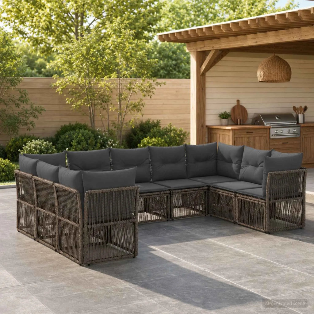 Set Divano da Giardino 9 pz Grigio polyrattan 3434339