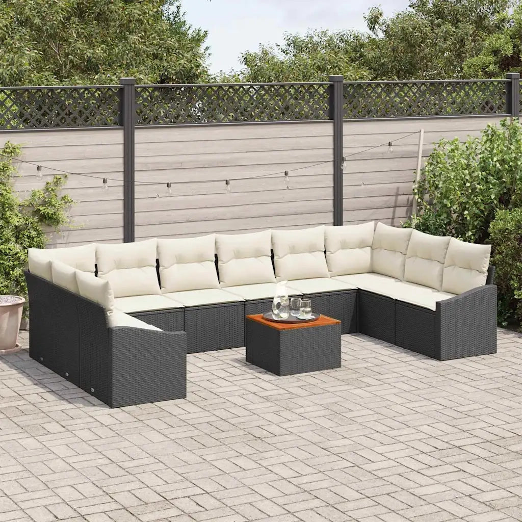 Set Divano da Giardino 11 pcs Nero e Crema polyrattan 3356549