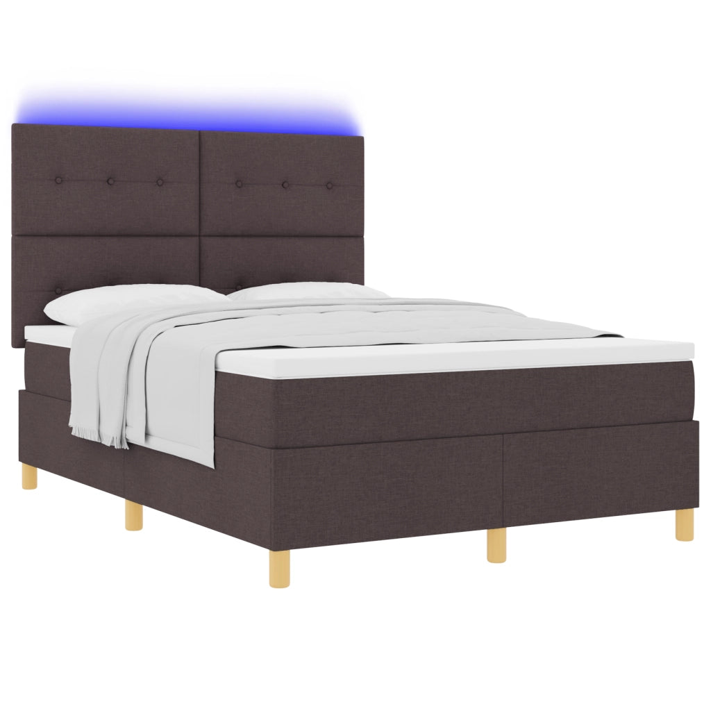 Letto a Rete con Materasso e LED Marrone Scuro 140x190 cm Tessuto