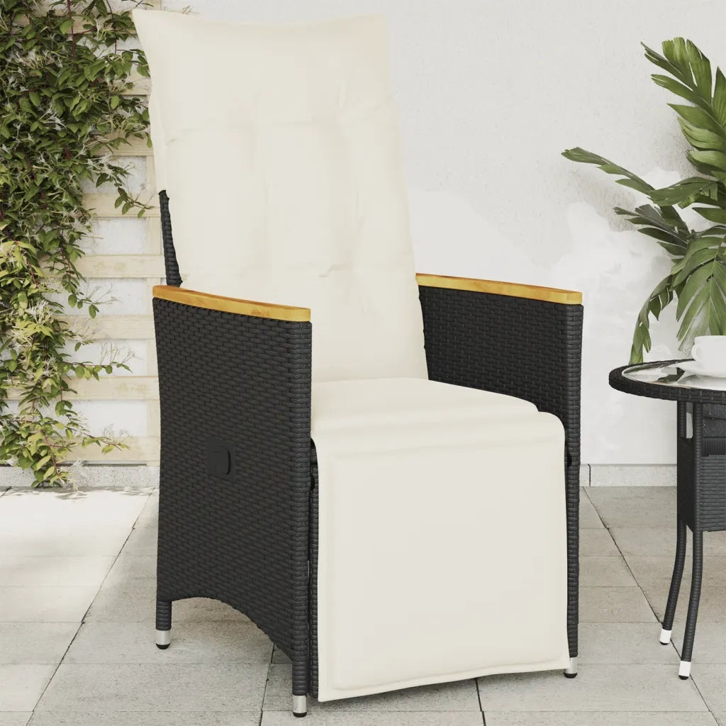 Sedia Reclinabile da Giardino | Sedie da Esterno con Cuscini Nera in Polyrattan