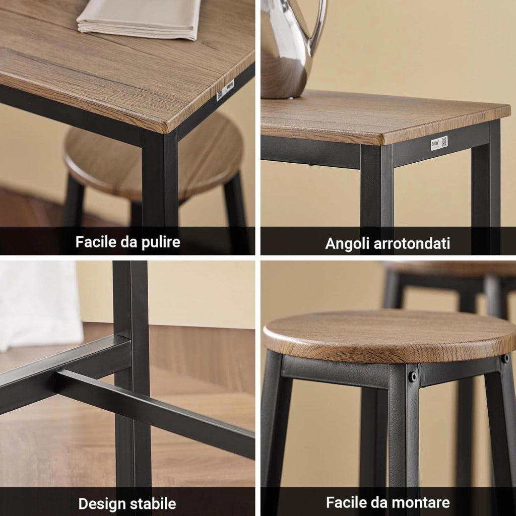 Set Tavolo da Bar Alto con 4 Sgabelli - Tavolo Salvaspazio per Cucina Piccola e Balcone, Stile Industriale Moderno - Tavolino Alto da Esterno per Giardino o Terrazzo Nero OGT22-SCH