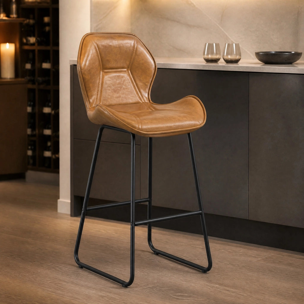 SGABELLO BAR Set da 2 pezzi in similpelle con schienale 66x42x51 cm Marrone