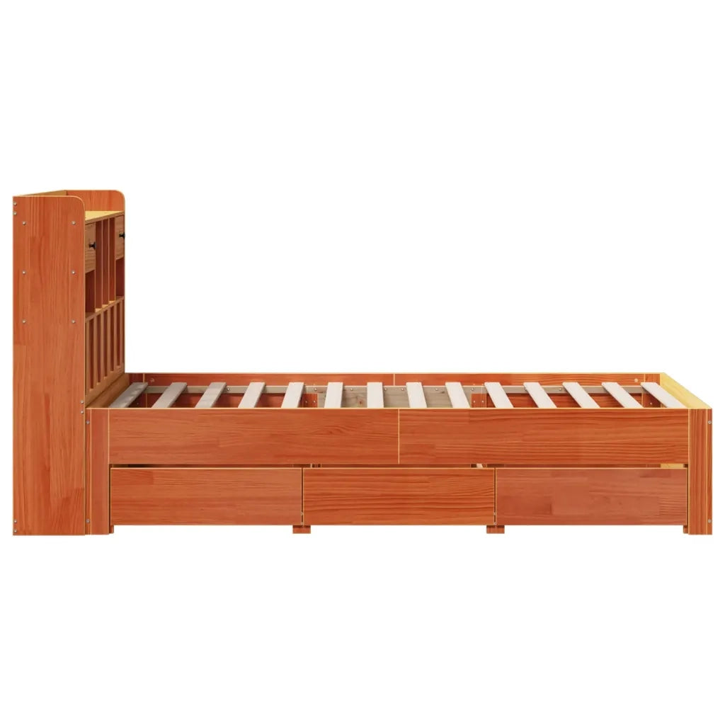 Letto singolo | Letto per adulti | Letto Libreria senza Materasso Marrone Cera 75x190 cm in Pino