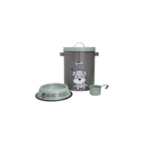 CONTENITORE PET GRIGIO C/CIOTOLA E MISURINO CARTA DA ZUCCHERO METAL
