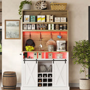 Mobile cucina alto 110x40x191 cm con LED; prese USB; ripiani e vetrina; bianco naturale