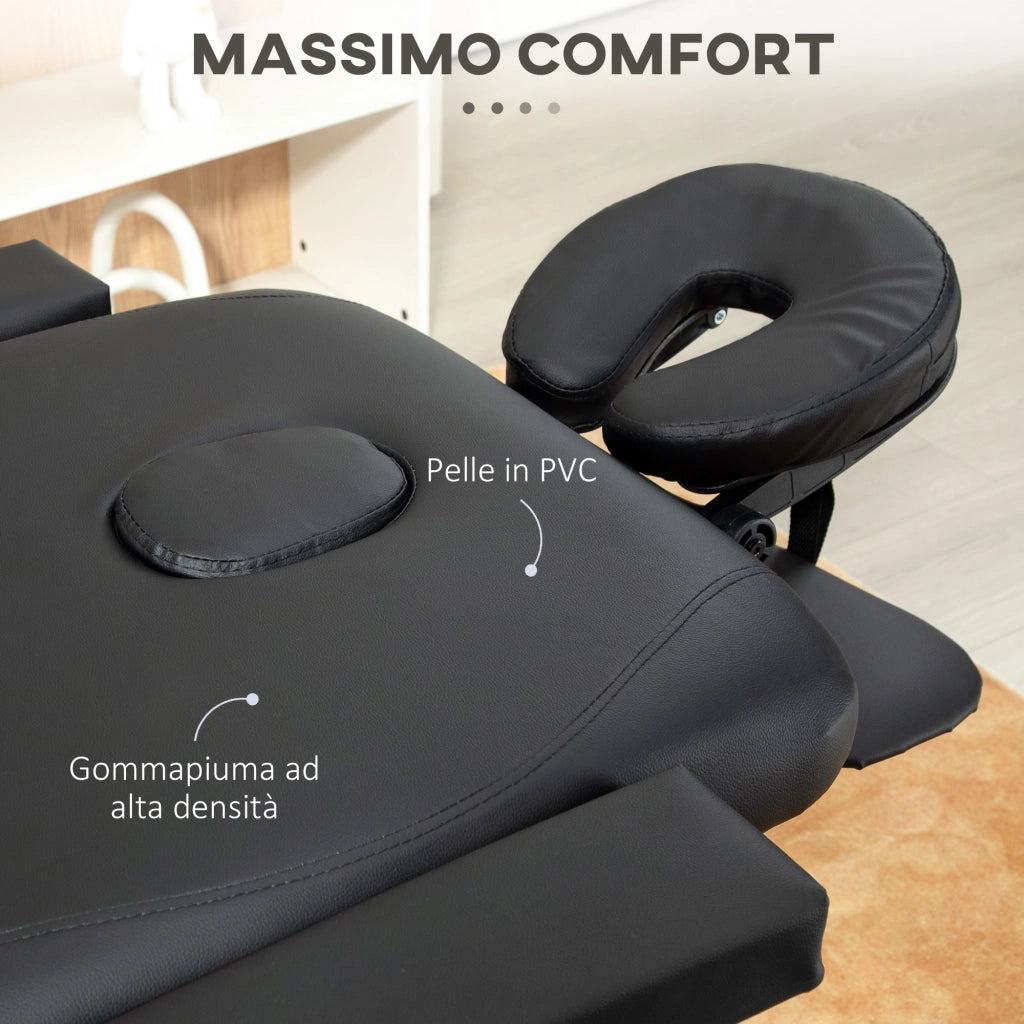 Lettino da Massaggio Pieghevole Regolabile ¨C Minimal ¨C Nero, Alluminio e Plastica, 215x81x61-84 cm