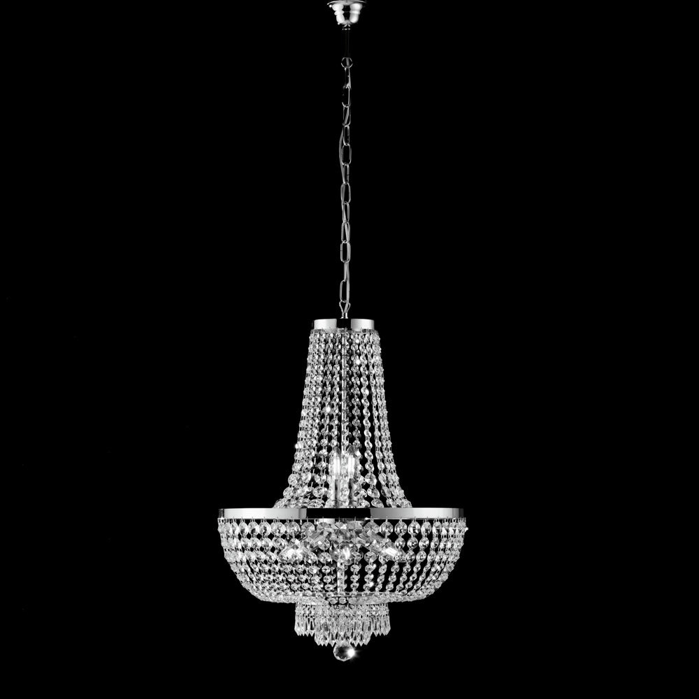 Mozart Lampadario in ferro e ottone cromato con strass 8 luci  134 Ø50 BL189-8-CR