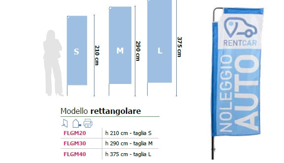 Bandiera RETTANGOLARE con stampa varie misure - 200 cm