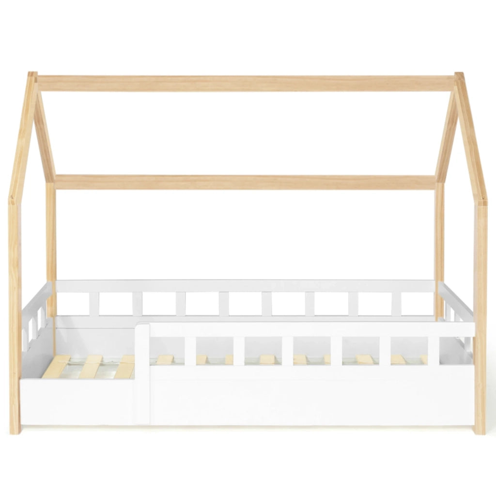 IDMarket - Cama camarote infantil 80 x 160 CM NEREE blanco y haya con somier y barandillas
