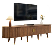 Mobile TV con Anta Scorrevole in Rattan; 2 Cassetti e Vani Aperti; Stile Country; in MDF; 175??38??45 cm; Noce