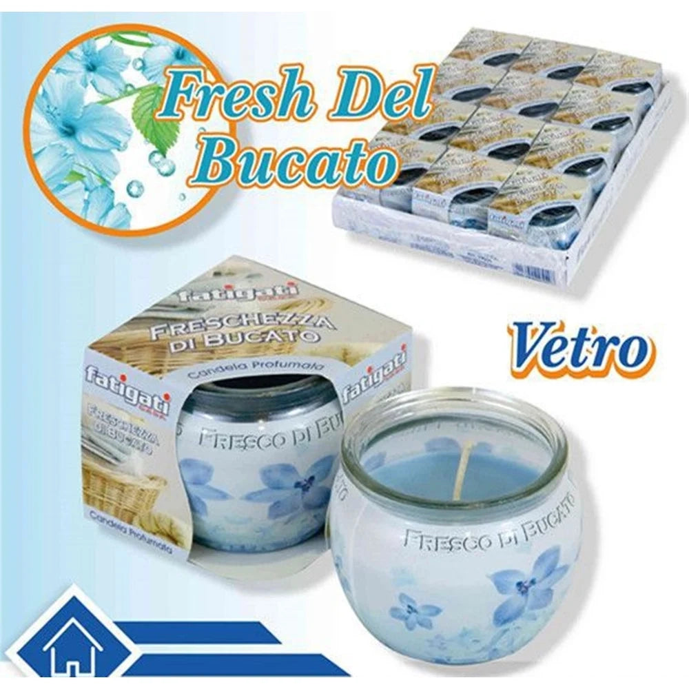 Trade Shop - Set 12pz Candela In Vasetto Vetro Profumo Fresco Di Bucato Per Ambiente Decorativo 295548a -