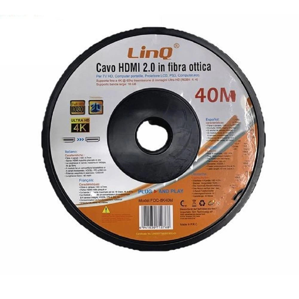 Trade Shop - Cavo Hdmi In Fibra Ottica Ultra Hd 4k 40 Mt Per Tv Computer Proiettore Foc-8k40m -