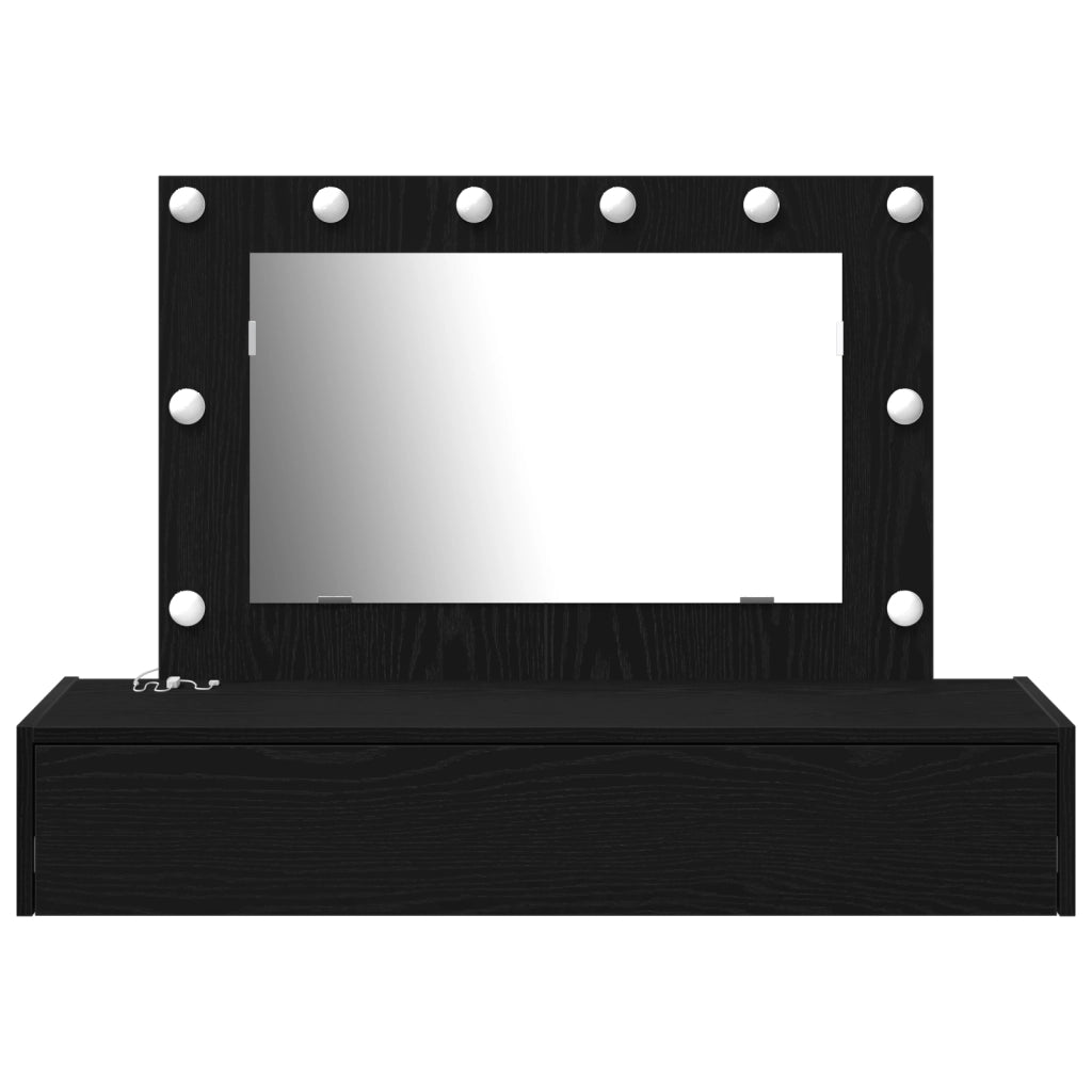 Tavolo da trucco montato a muro con luci LED in quercia nera