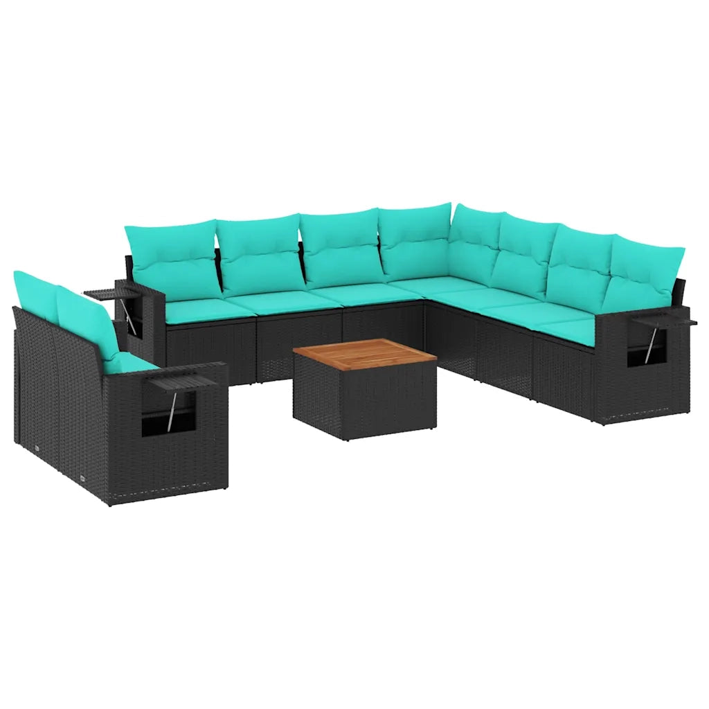 Set Divani da Giardino 10 pz con Cuscini Nero in Polyrattan 3224629